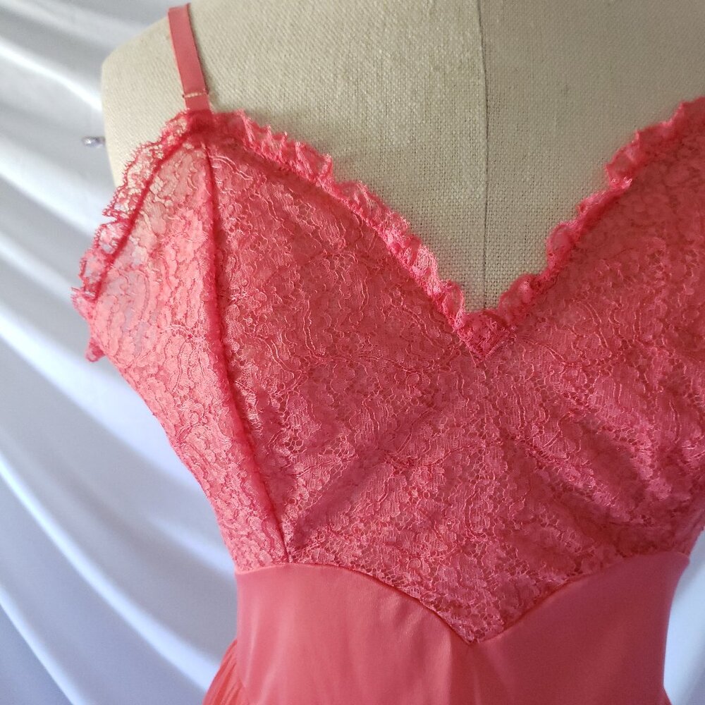 Vintage Coral Lingerie Nightdress Slip Small - Picture 3 of 14